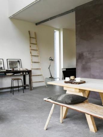 beton zemin yemek odası ofis oturma odası