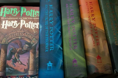 Harry Potter kitaplarından oluşan bir koleksiyon Washington DC'deki Caitlin Moore'un evinde resmedilmiştir.