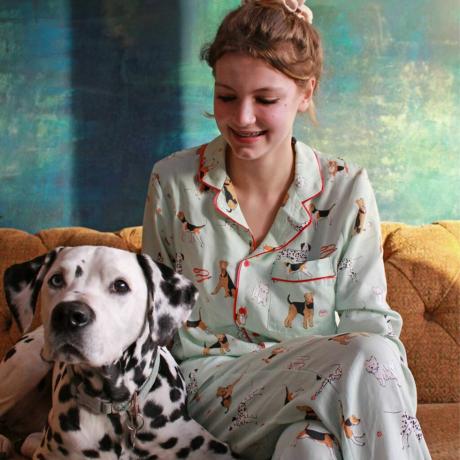 Gelincik Köpek Desenli Tencel Pijama Takımı