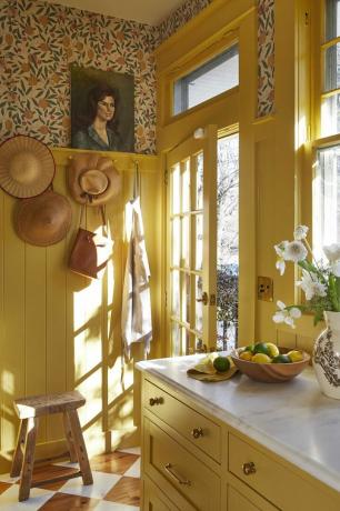 sarı çiftlik evi mutfak çamur odası