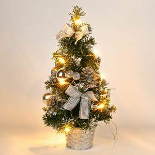 Mrinb Işıklı Küçük Noel Ağacı, Ev Ofis Alışveriş Barı için Mini Masaüstü Dekorasyon Ağacı (Gümüş)