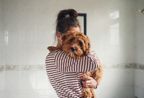 kadın kucaklama köpek yavrusu