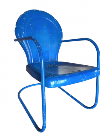 vintage mavi metal çim sandalye