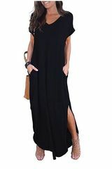 Siyah Kadın Casual Uzun Elbise